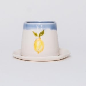 Handmade Coffee Cup, Hand painted Porcelein Cup, Unique  hand-painted lemon designed Cup Mini Espresso Mug, Best Gift ,