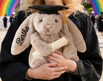 Custom Graduation Bunny Gift, Personalized Rabbit Plush Keepsake, Cute College Grad Gift, Class of 2026 Stuffed Animal