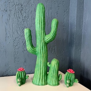 Hand Painted Giant Cactus Figurine Set – Boho Desert Home Decor – Succulent Resin Sculpture