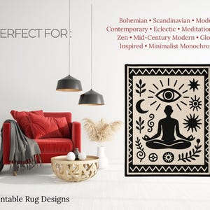 Set of 3 Modern Boho Rug Digital Patterns – Printable Black and White Templates for Tufting, Punch Needle, Wall Art, and DIY Home Decor