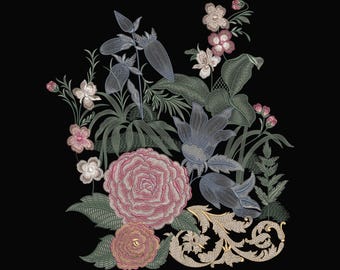Vintage Botanical Floral Embroidery Design | Elegant Flower Machine Embroidery Pattern (Digital File)
