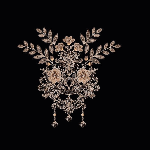 Elegante disegno di ricamo floreale / Modello di pizzo digitale per ricamo a macchina / Download immediato