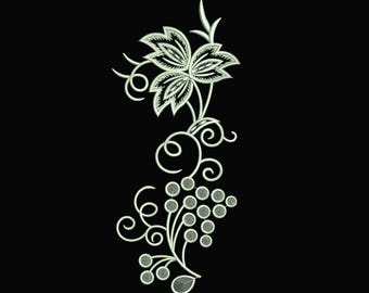Elegant Grape Vine Machine Embroidery Design - Delicate Grapes & Leaf Pattern - Digital Embroidery File for Hoop - DST, PES, JEF.
