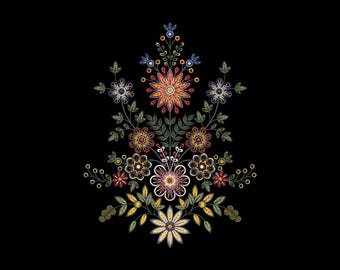 Floral Embroidery Design | Elegant Folk Art Flower Pattern | Machine Embroidery File | Symmetrical Botanical Design | Instant Download