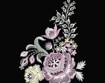 Floral Machine Embroidery Design | Luxury Flower Embroidery Pattern | Stickdatei Kurti Design | for Dresses & Kurtis