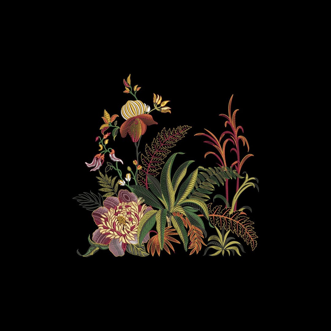 Elegant Floral Garden Embroidery Design | Botanical Flower Machine ...