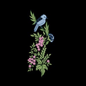 Blue Bird with Pink Flowers Embroidery Design | 2.86&quot; x 7.15&quot; | Instant Download | Digital File