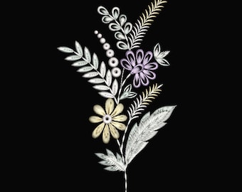 Floral Machine Embroidery Design | Stickdatei Kurti Embroidery Pattern | Botanical Flower Embroidery | Machine Embroidery Designs