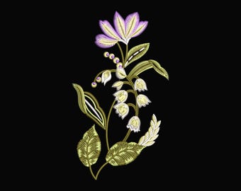 Floral Branch Machine Embroidery Design | Botanical Flower Embroidery Pattern | Elegant Nature Embroidery Design for Clothing & Home Decor