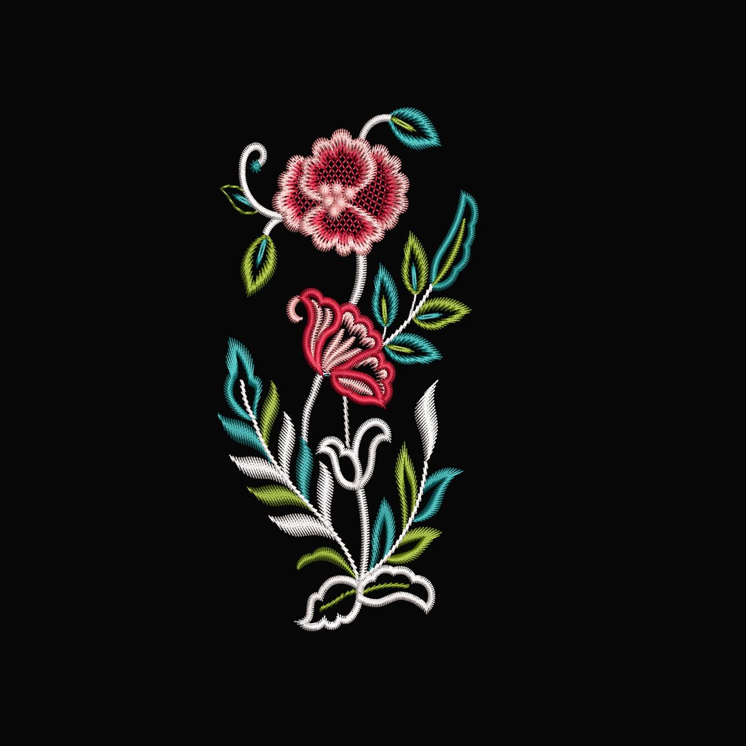 Elegant Floral Embroidery Design, Rose Tulip Flower …