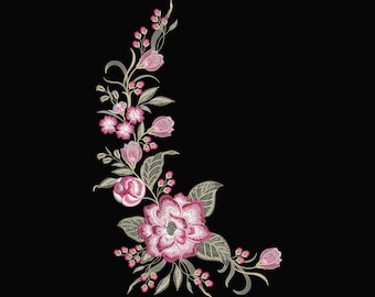 Floral Corner Machine Embroidery Design | Elegant Flower Embroidery Pattern | Decorative Border Embroidery | Machine Embroidery Designs