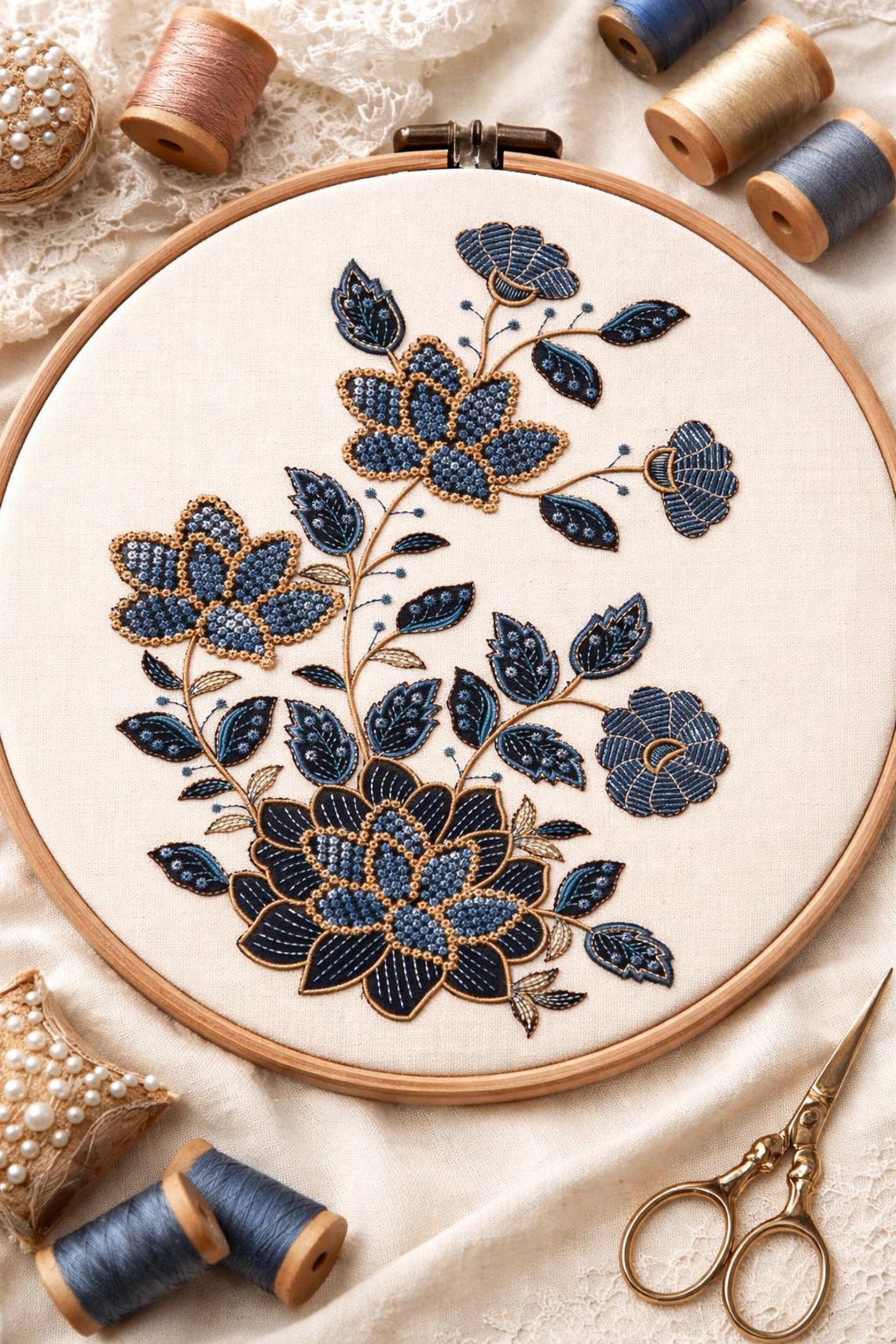 Floral Embroidery Design, Vintage Flower Pattern, Elegant Botanical ...
