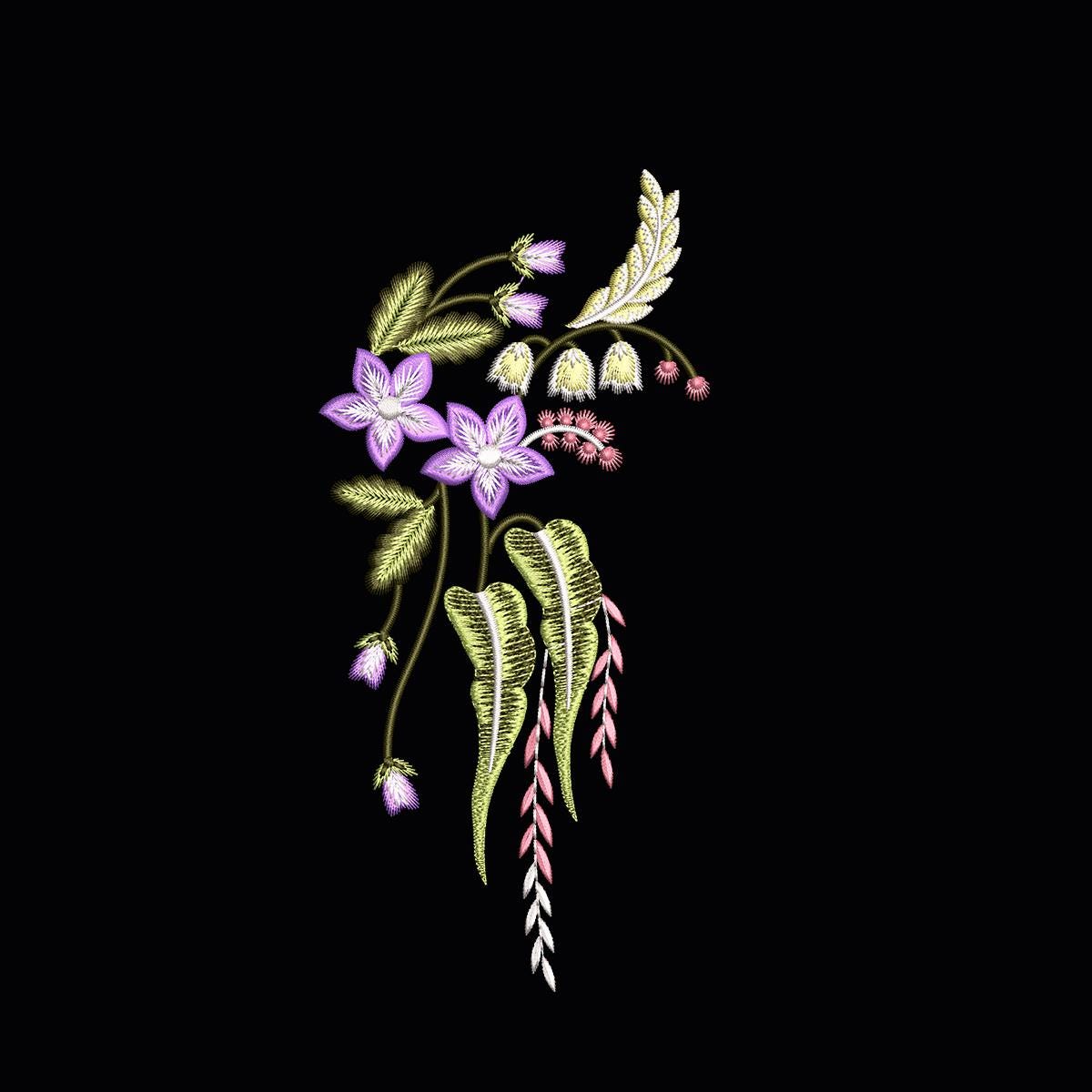Trailing Floral Machine Embroidery Design, Vintage Purple Flowers ...