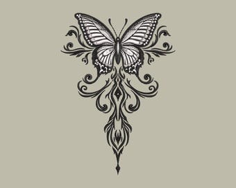 Butterfly Embroidery Design, Floral Ornamental Machine Pattern (Instant Download)