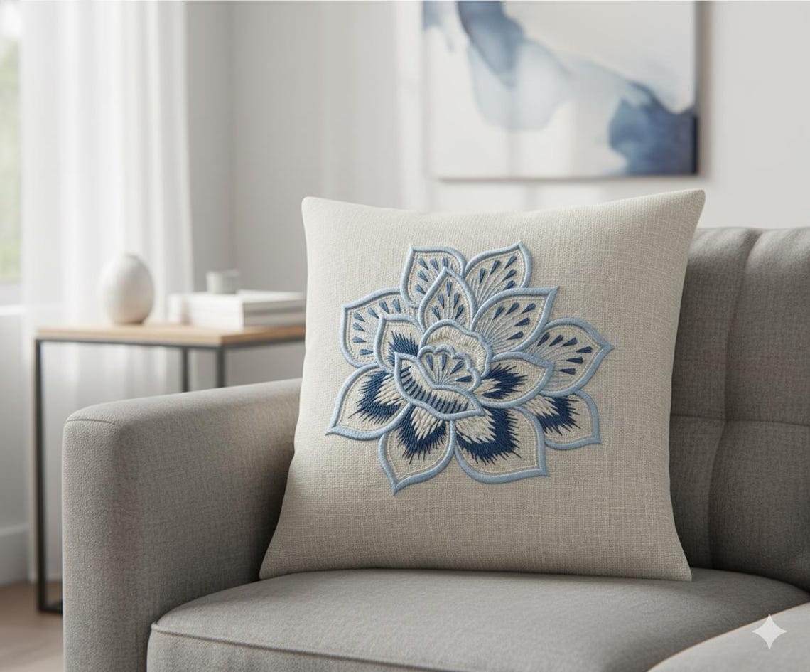 Blue Lotus Machine Embroidery Design | Textured Floral Pattern (instant ...