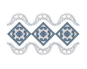 Geometric Floral Embroidery Border Design, Lace Saree Border Pattern, Machine Embroidery File, Repeating Ethnic Digital Design DST PES