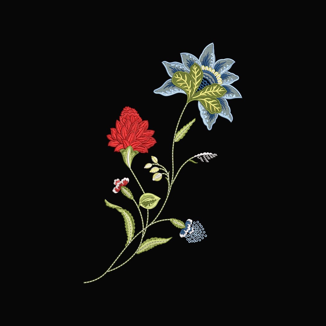 Elegant Floral Embroidery Design | Botanical Flower Machine Embroidery ...