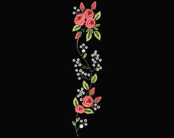 Floral Rose Border Embroidery Design, Elegant Flower Vine (Digital Embroidery Designs)