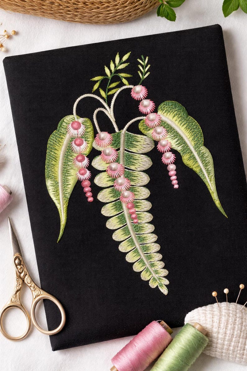 Botanical Floral Machine Embroidery Design | Leaf & Flower Embroidery ...