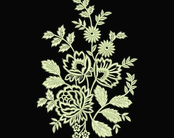 Floral Vine Machine Embroidery Design | Elegant Flower Embroidery Pattern | Botanical Embroidery File for Dress Neckline & Fabric