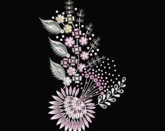 Floral Bouquet Machine Embroidery Design | Botanical Flower Pattern (Digital Download)