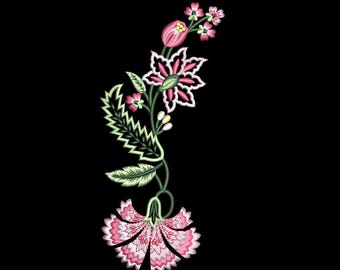 Floral Vine Machine Embroidery Design | Botanical Flower Embroidery Pattern | Vertical Floral Embroidery Design | Instant Download