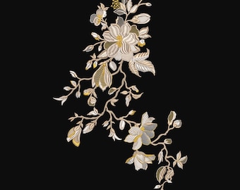 Floral Embroidery Design | Elegant Flower Machine Embroidery Pattern | Vintage Botanical Embroidery File | Floral Neckline Embroidery |