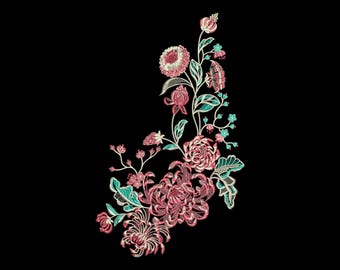Floral Embroidery Design, Vintage Botanical Pattern, Machine Embroidery File (Digital Download)