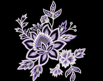 Purple & White Floral Bouquet Embroidery Design | Elegant Lavender Flower Machine Embroidery File | Vintage Blossom Digital Download