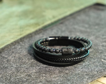 Sagittarius Zodiac Bracelet | Multi-Strand Design | Onyx Beaded Construction | Personalized Astrological Sign | Men's Astrology Jewelry