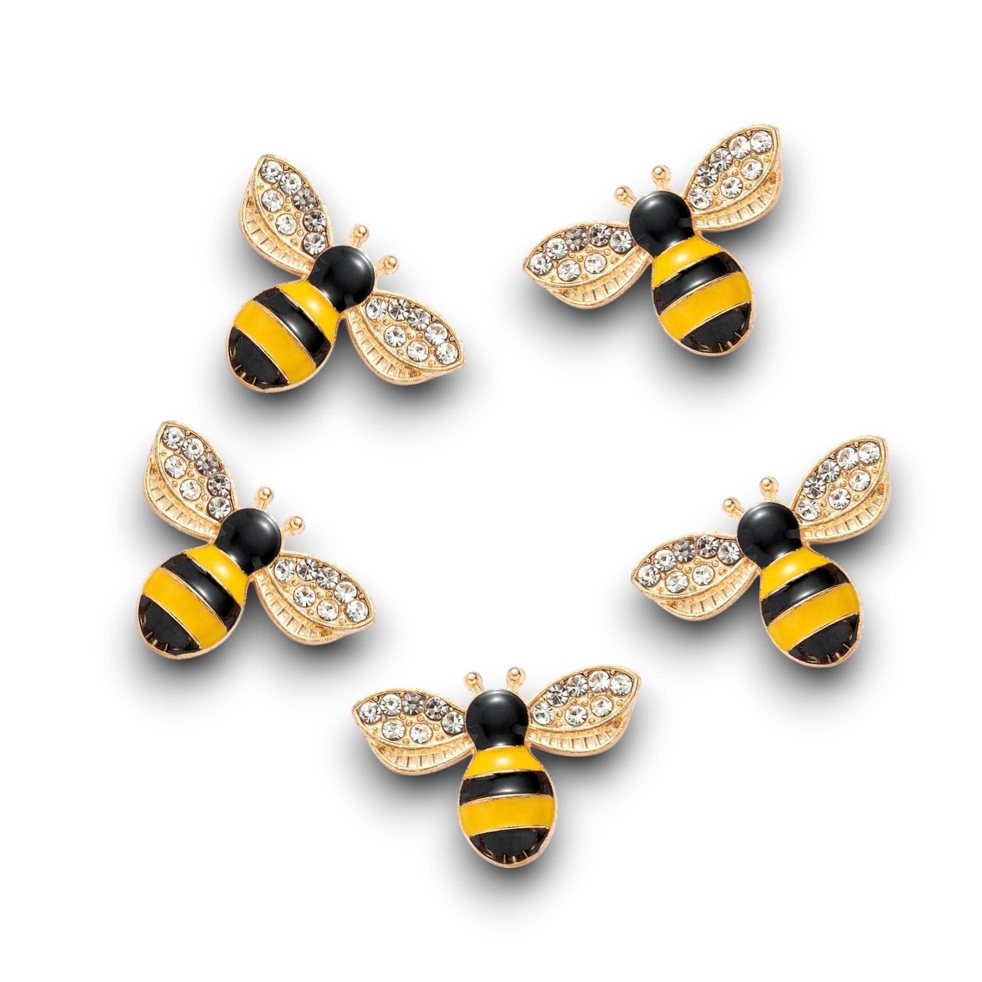 5 X Bee Cabochons, Flat Back Rhinestone Enamel Buzzy Bumble Bee ...
