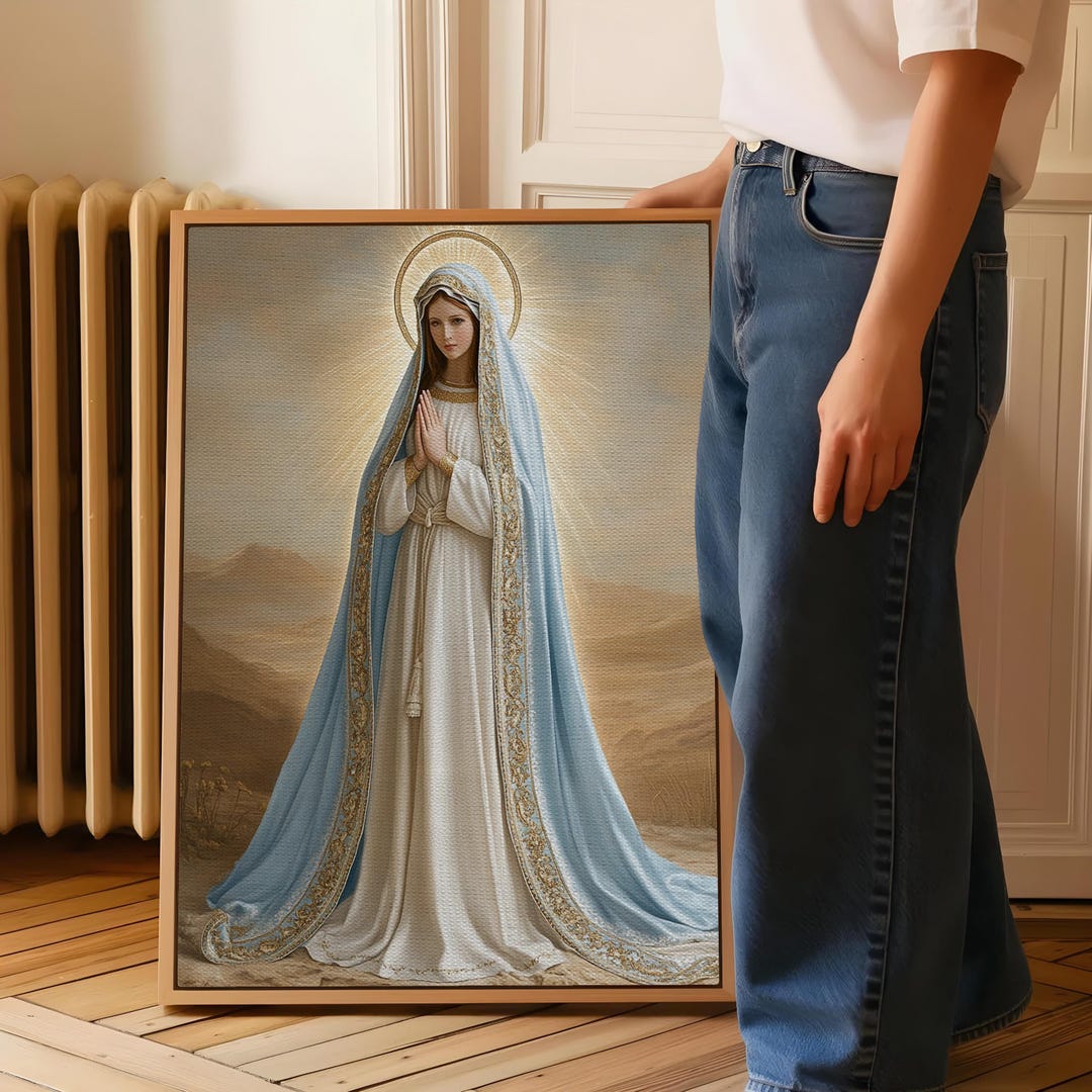 Virgin Mary Canvas Wall Art, Elegant Madonna in Blue and White Robes ...
