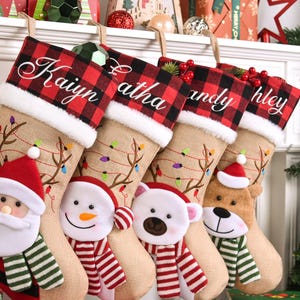 Gepersonaliseerde 3D-kerstsokken, aangepaste familiekerstsokken, decoratie voor de feestdagen, geborduurde kousen met naam, monogram kous
