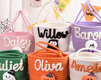 Custom Halloween Trick or Treat Basket, Trick or Treat Bag with Name, Halloween Candy Basket,Halloween Tote, Personalized Candy Tote
