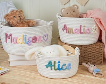 Personalized Handmade Basket, Baby Shower Gift Basket, Baby Gift, Baby Shower Gift, Rope Cotton Gift Basket, Storage Basket, Toy Organizer