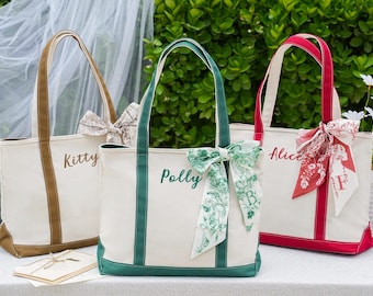 Personalized Canvas Tote Bag, Custom Embroidered Initials, Name Tote, Bridesmaid Gift, Tote Bag with Free Ribbons, Custom Tote Bags for Her