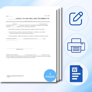 Last Will and Testament – Editable Template. Printable Last Will Form (PDF) and word file. Instant Digital Download.