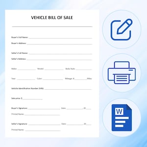 Motor Vehicle Bill of Sale – Fillable Template. Printable Car Sale Agreement. Available in Word & PDF. Instant Download.
