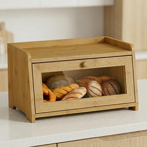 Wooden Bread Box | Corner Bread Storage Box | Vintage Bread Box | Kitchen Countertop Storage | Bread Storage Container