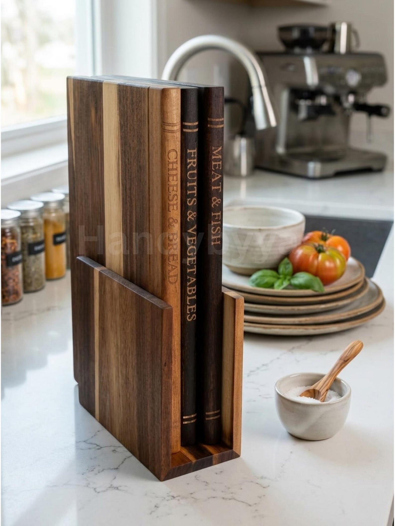 Wooden Cutting Board | Solid Wood Book Shaped Cutting Boards Set Of 3 With Stand | Acacia Wood | Mothers Day Gift For Mom