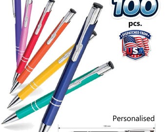 100x Personalized Metal Pens with Your Custom Logo | Laser Engraved | Bulk Business Gifts, Wedding Favors, Promotional Pens