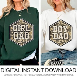a woman wearing a sweatshirt with the words girl dad on it