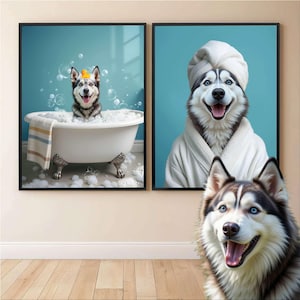 Custom Pet Portrait Photo,Funny Bathroom Art,Dog Reading Newspaper on Toilet,Dog Wall Art,Dog in Toilet,Pet in Bathtub,Personalized pet gift