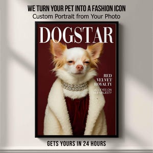 Vintage Glam Haustier Porträt - Stil Retro Magazin Cover - Individuelles Haustier Bild, lustiges personalisiertes Geschenk, Digital oder Poster