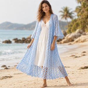 Lacy Duster Crochet Pattern, Long Beach Cover Up Cardigan PDF, Women’s Summer Layering Instant Download
