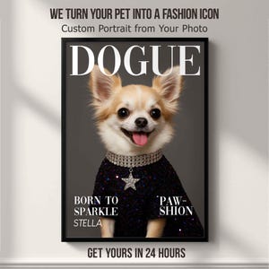 Custom Pet Portrait – DOGUE Style Magazine Cover – Glam Pet Wall Art, Personalized Gift, Funny Pet Lover Print or Digital File