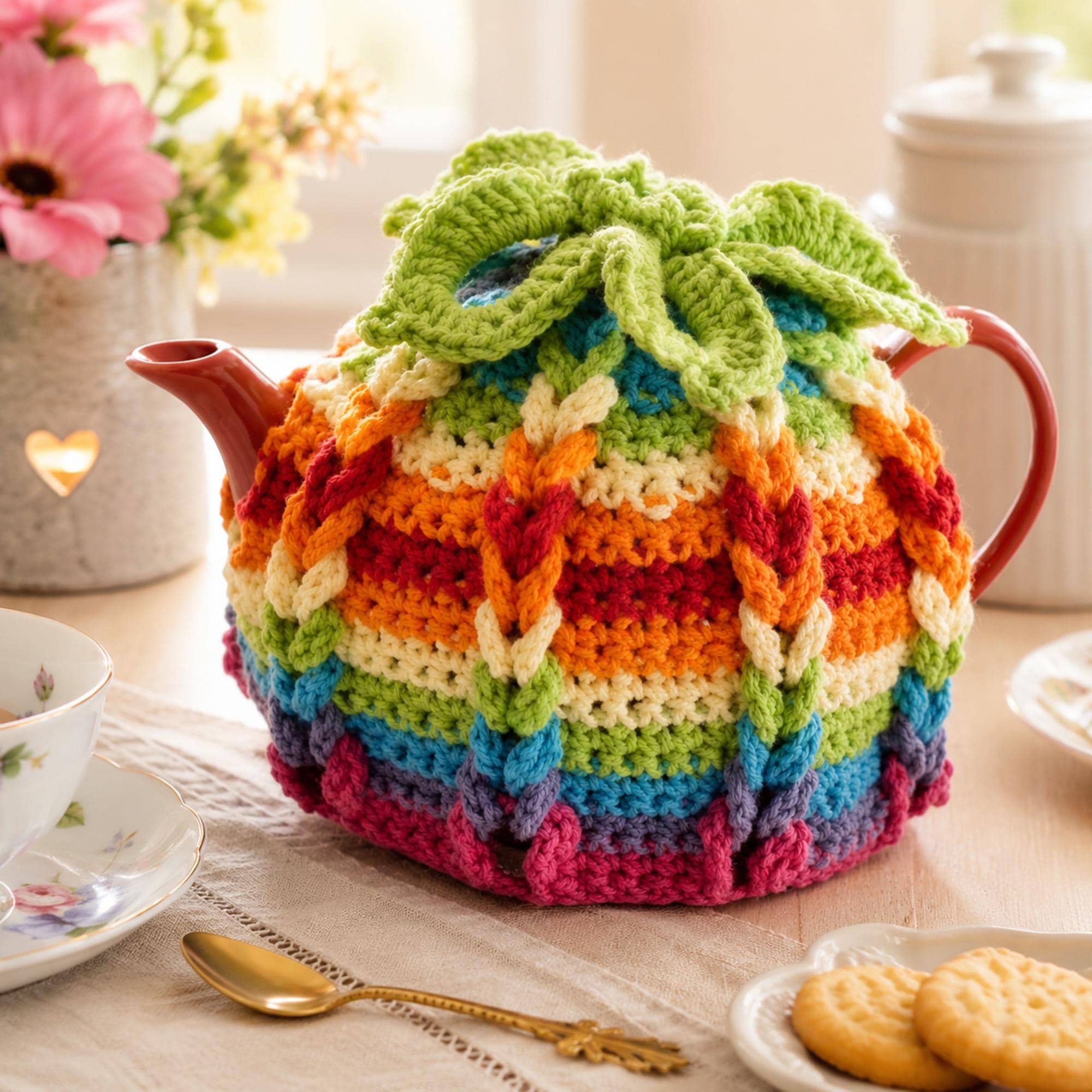 30 Tea Cozy Crochet Patterns for Teapots, Gifts, and Kitchen Decor 19 Hibiscus Floral Tea Cozy
