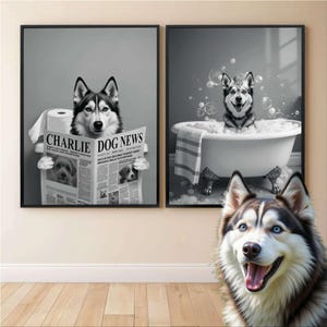 Digital Custom Pet Portraits, Dog in Toilet, Pet in Bathtub, Custom Bathroom Dog Wall Art, Funny Pet Portrait, Pet Owner Bathroom Wall Art