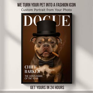 Gentleman Pet Portrait – DOGUE Style Vintage Magazine Cover – Custom Pet Poster, Unique Father’s Day Gift
