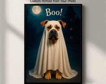 Custom Halloween Pet Portrait from Photo | Digital Download • Dog Cat Spooky Wall Art • Personalized Poster or Canvas Gift